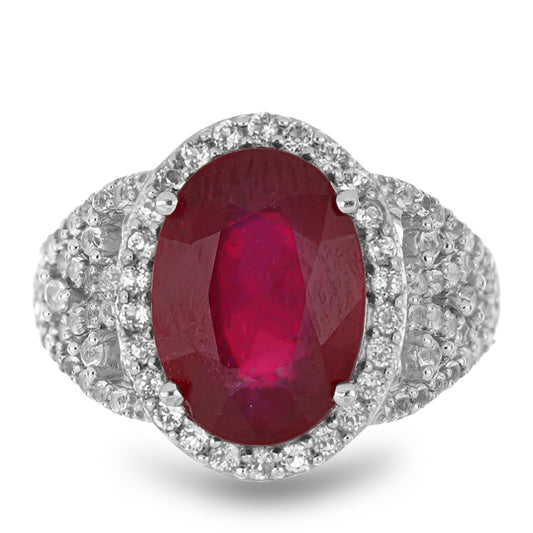 Strieborný Prsteň s Madagaskarským Rubínom a Bielym Topásom