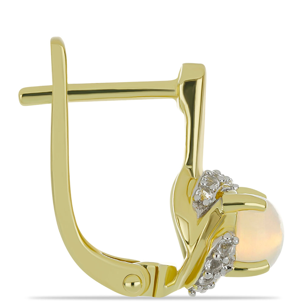 Pozlátené Strieborné Náušnice s Etiópskym Opálom z Lega Dembi a Bielym Topásom