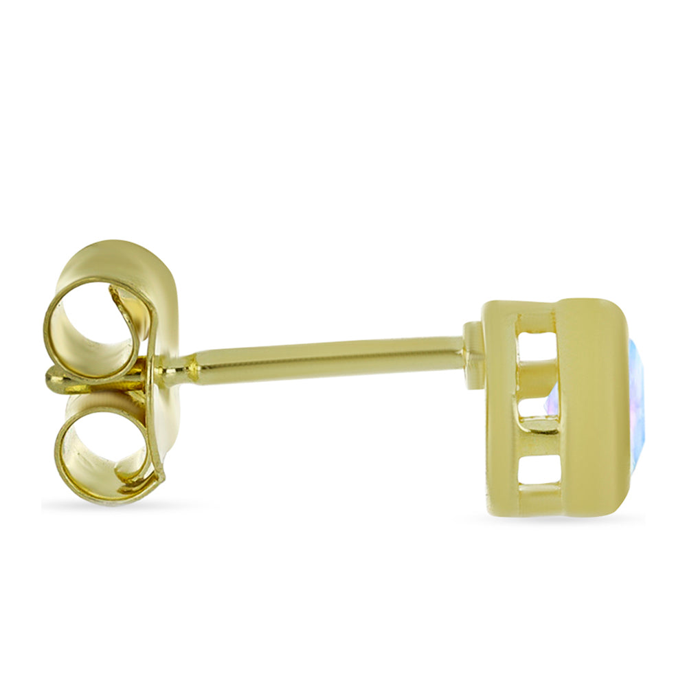 Pozlátené Strieborné Náušnice s Dúhovým Mesačným Kameňom