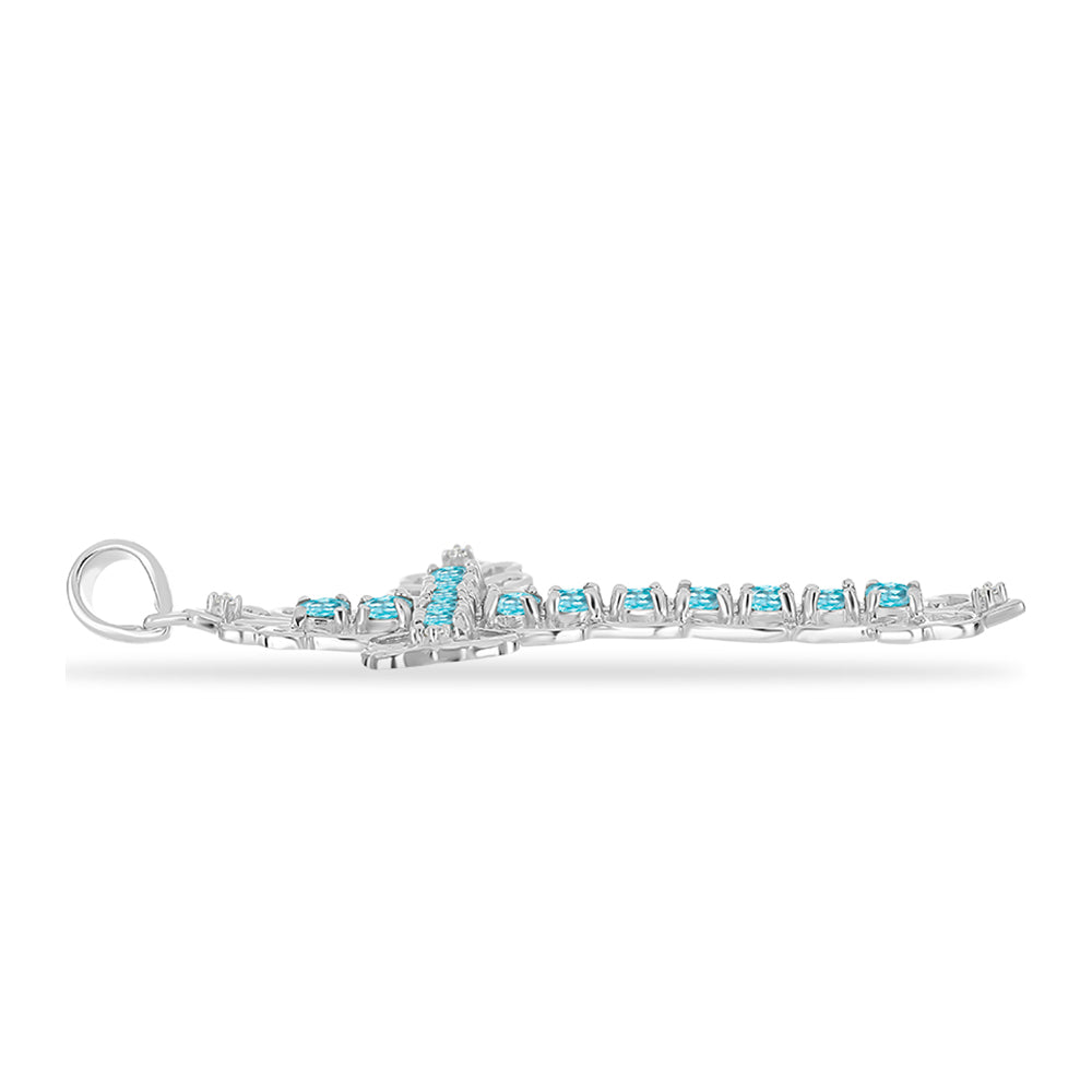 Kríž Strieborný Prívesok s Nebeským Modrým Apatitom a Bielym Topásom