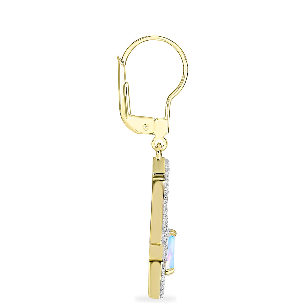 Pozlátené Strieborné Náušnice s Dúhovým Mesačným Kameňom a Bielym Topásom