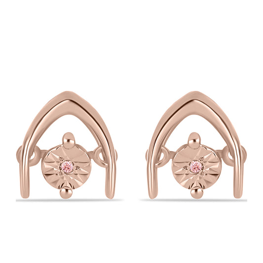 Ružovým Zlatom Pozlátené Strieborné Náušnice s Ružový Tancujúcim Diamantom