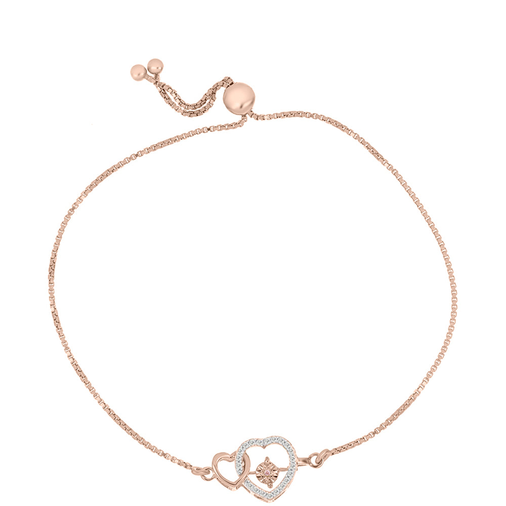 Ružovým Zlatom Pozlátený Strieborný Náramok s Ružový Tancujúcim Diamantom a Bielym Topásom