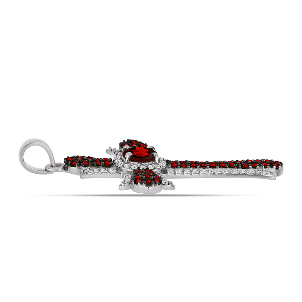 Kríž Strieborný Prívesok s Bartonským Granátom a Bielym Topásom