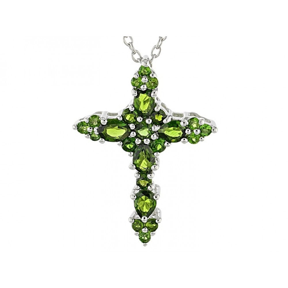 Kríž Strieborný Prívesok s Chrom Diopsidom