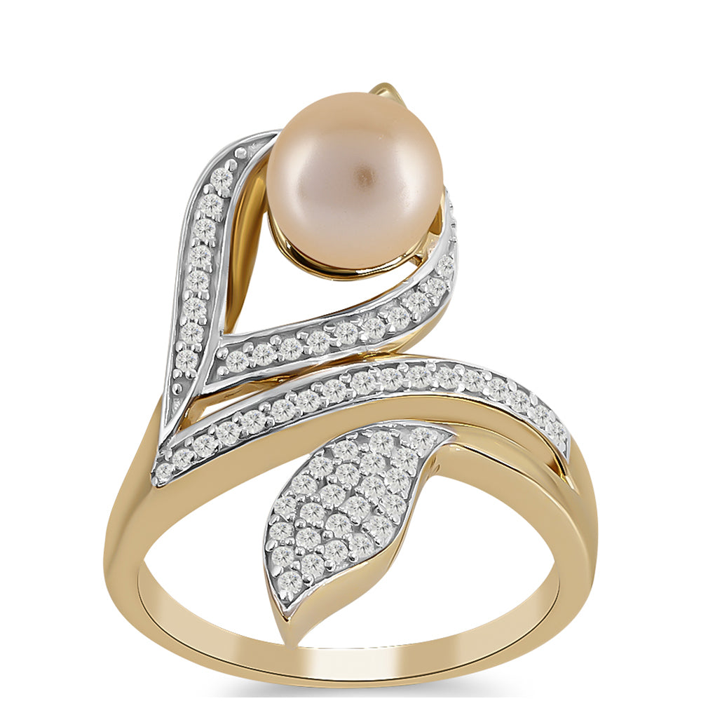 Pozlátený Strieborný Prsteň s so Zlatou Sladkovodnou Perlou a Bielym Topásom