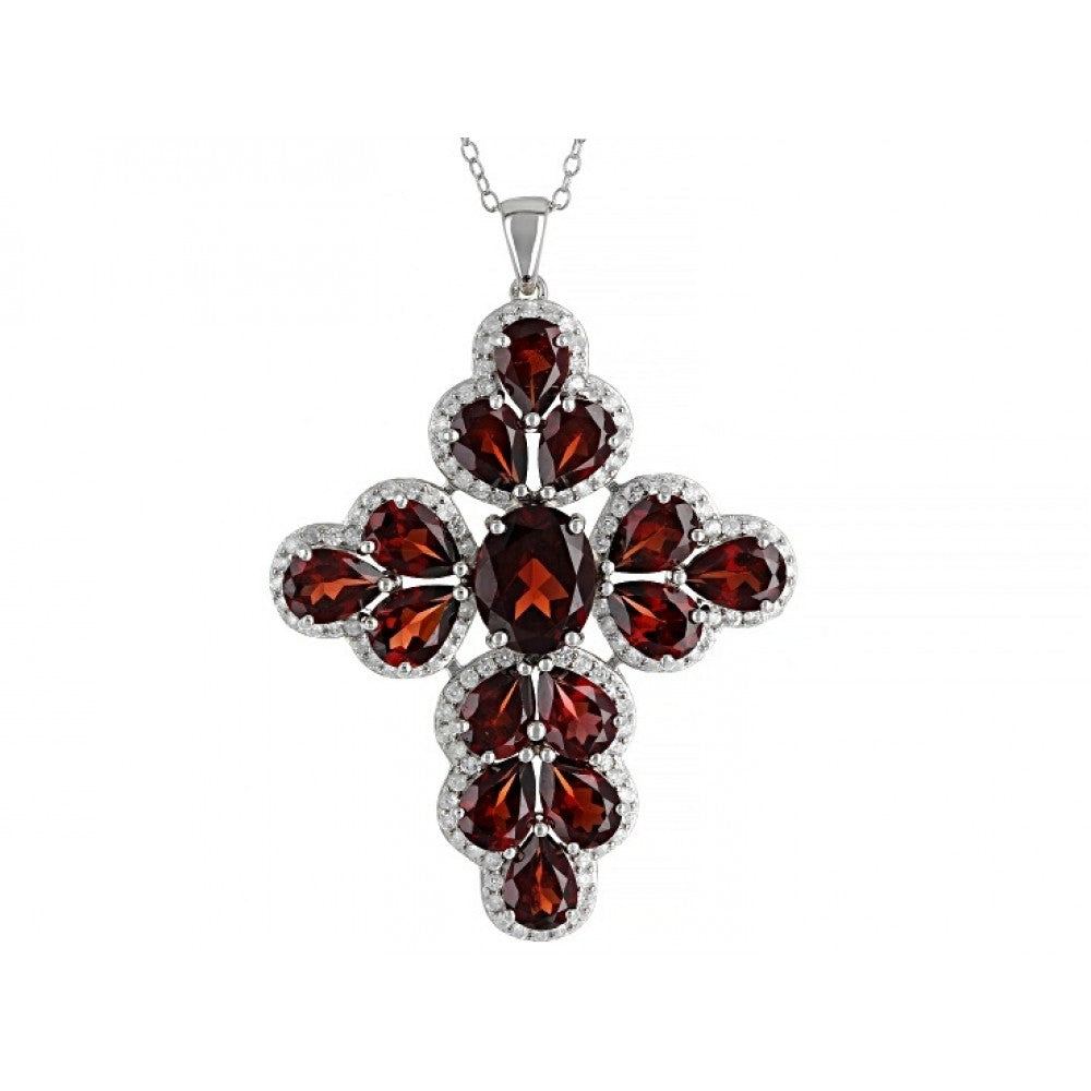 Kríž Strieborný Prívesok s Bartonským Granátom a Bielym Topásom