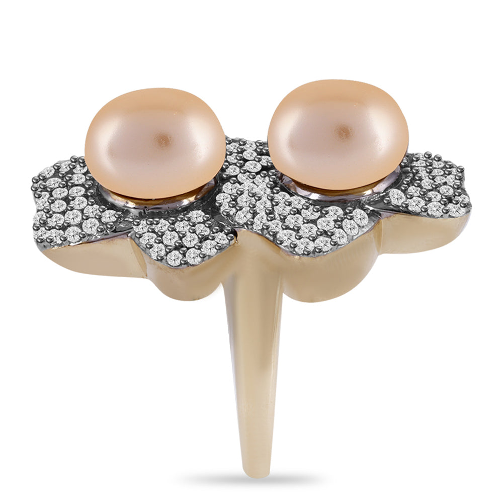 Pozlátený Strieborný Prsteň s so Zlatou Sladkovodnou Perlou a Bielym Topásom