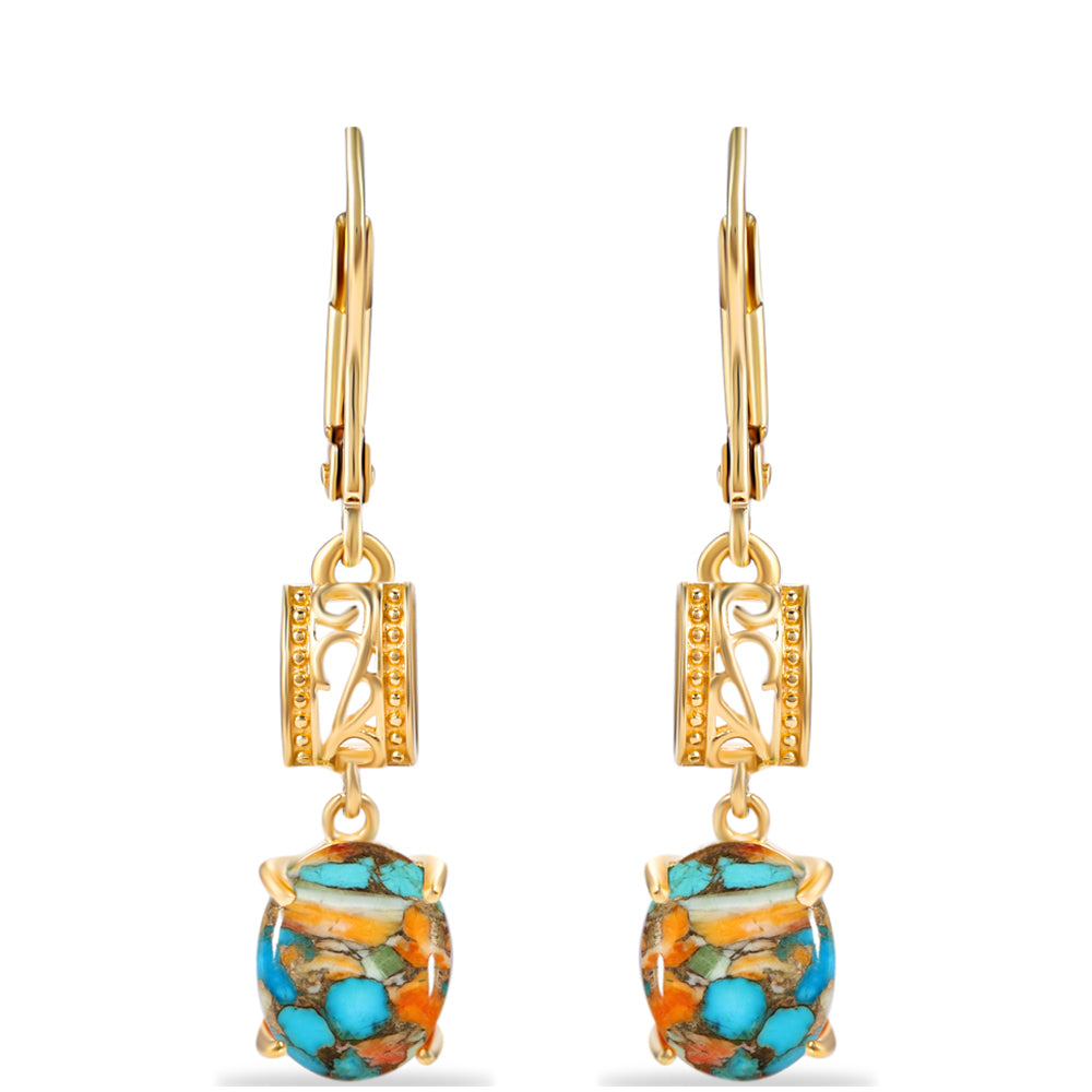 Pozlátené Strieborné Náušnice s Ustricovým Tyrkysom