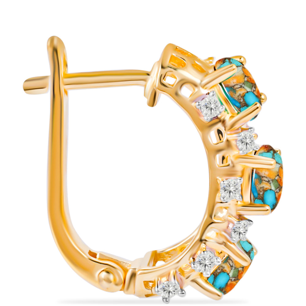 Pozlátené Strieborné Náušnice s Ustricovým Tyrkysom a Bielym Topásom