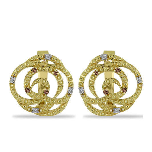 Pozlátené Strieborné Náušnice s Champagne Diamantom a Bielym Diamantom