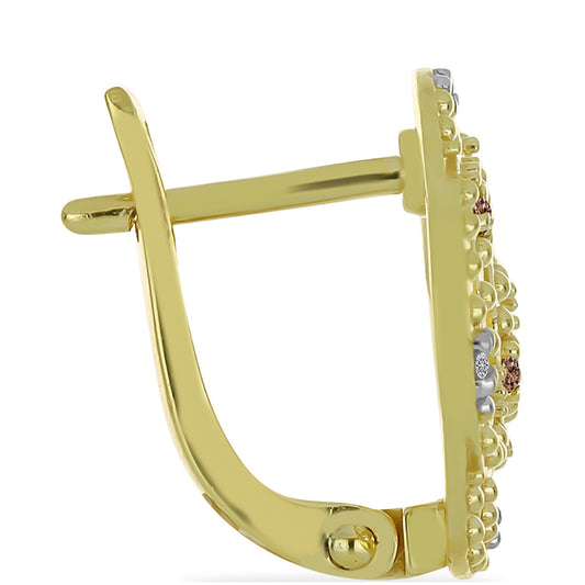 Pozlátené Strieborné Náušnice s Champagne Diamantom a Bielym Diamantom