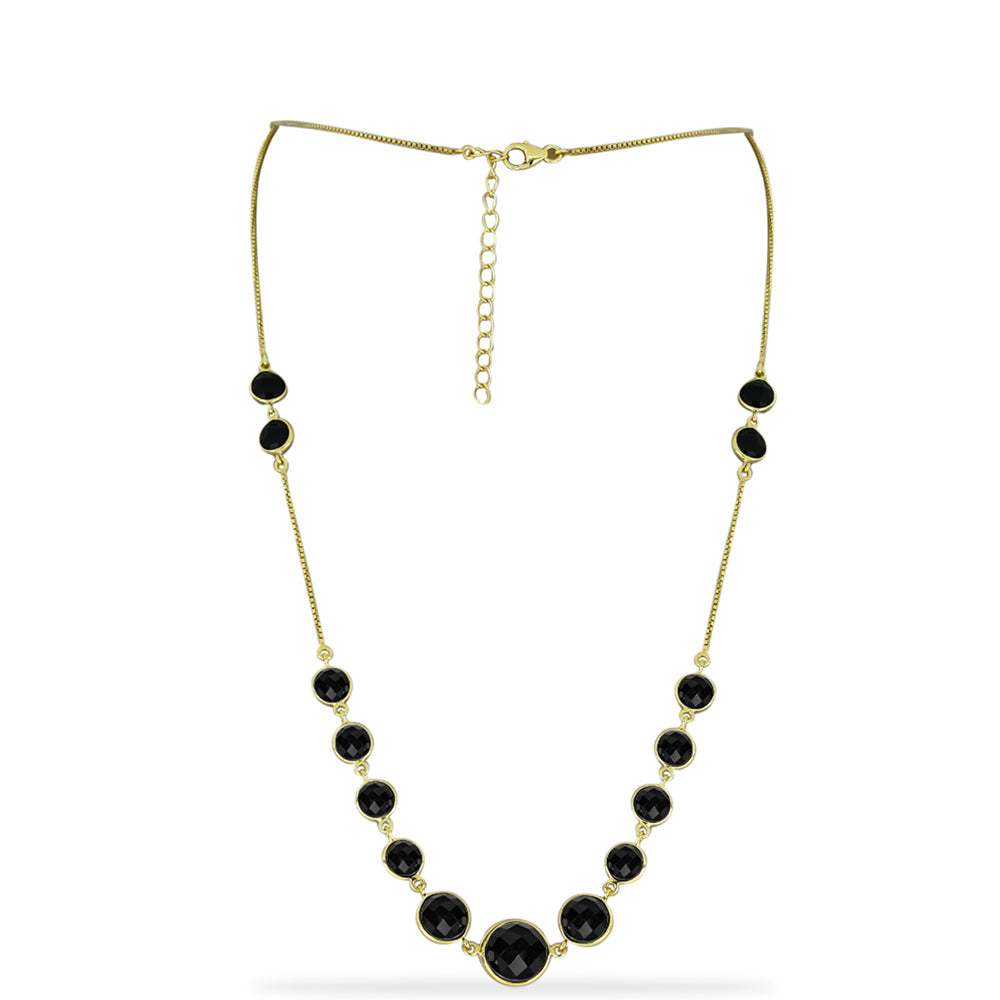 Pozlátený Strieborný Náhrdelník s Čiernym Ónyxom