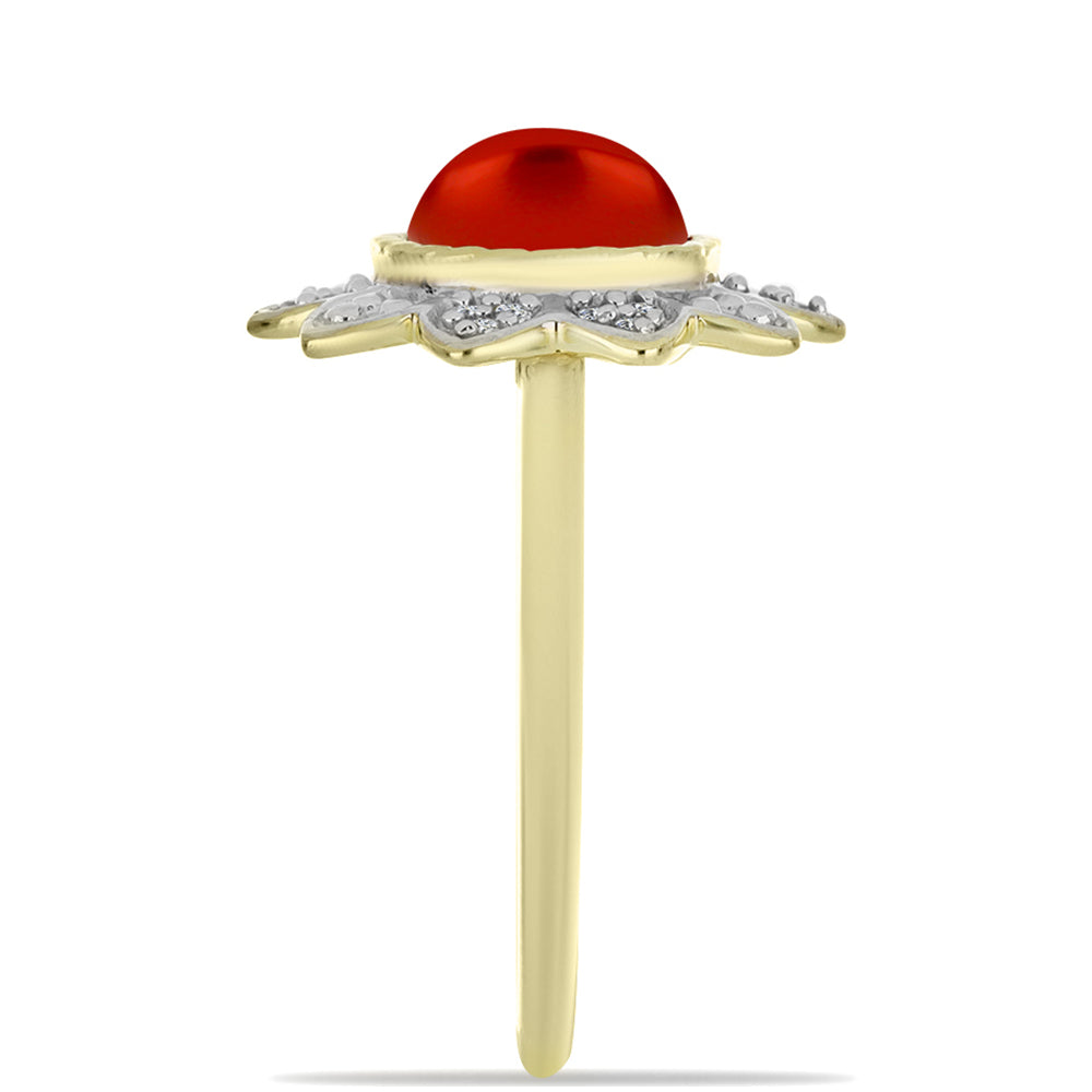 Pozlátený Strieborný Prsteň s Červená sladkovodná perlou a Bielym Topásom