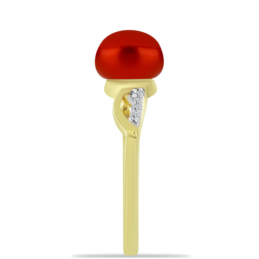Pozlátený Strieborný Prsteň s Červená sladkovodná perlou a Bielym Topásom