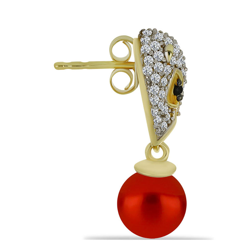 Pozlátené Strieborné Náušnice s Červená sladkovodná perlou a Čiernym Spinelom z Gorno Badakhshanu