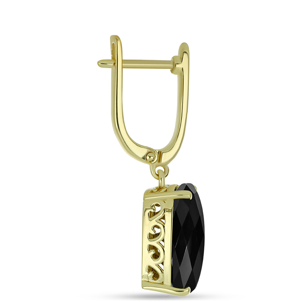 Pozlátené Strieborné Náušnice s Čiernym Ónyxom