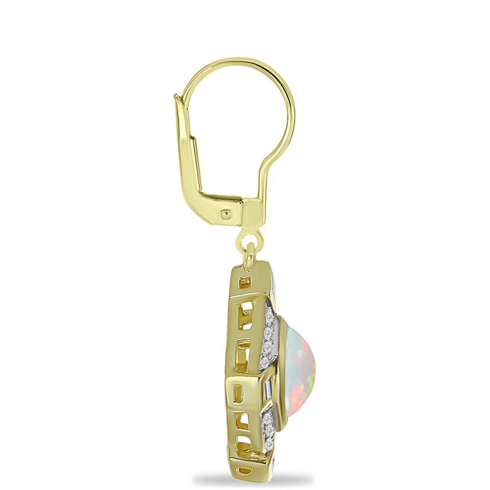 Pozlátené Strieborné Náušnice s Welo opálom a Bielym Topásom