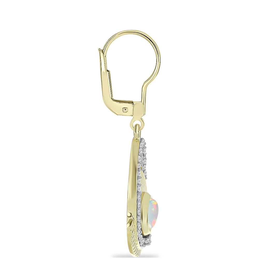 Pozlátené Strieborné Náušnice s Welo opálom a Bielym Topásom