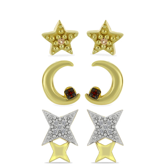 Pozlátené Strieborné Sada s Champagne Diamantom a Bielym Diamantom ( Náušnice )