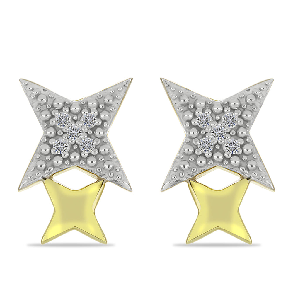 Pozlátené Strieborné Sada s Champagne Diamantom a Bielym Diamantom ( Náušnice )