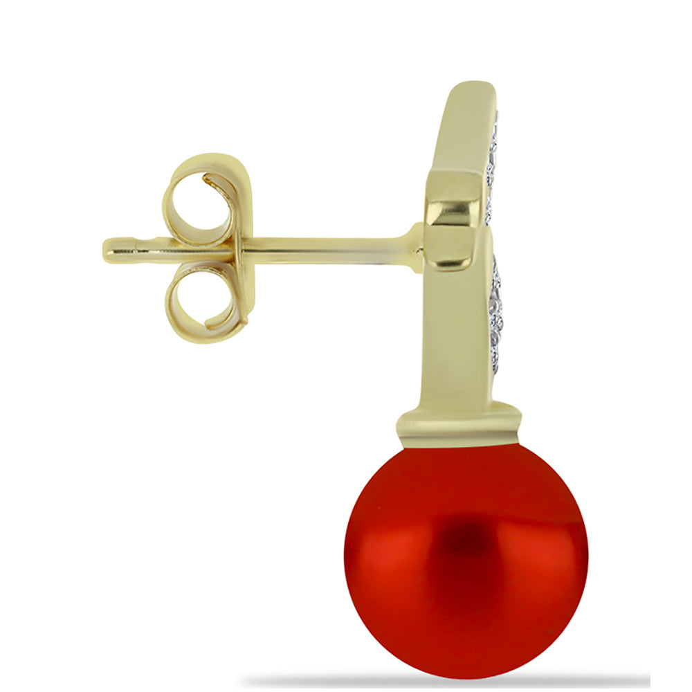 Pozlátené Strieborné Náušnice s Červená sladkovodná perlou a Bielym Topásom