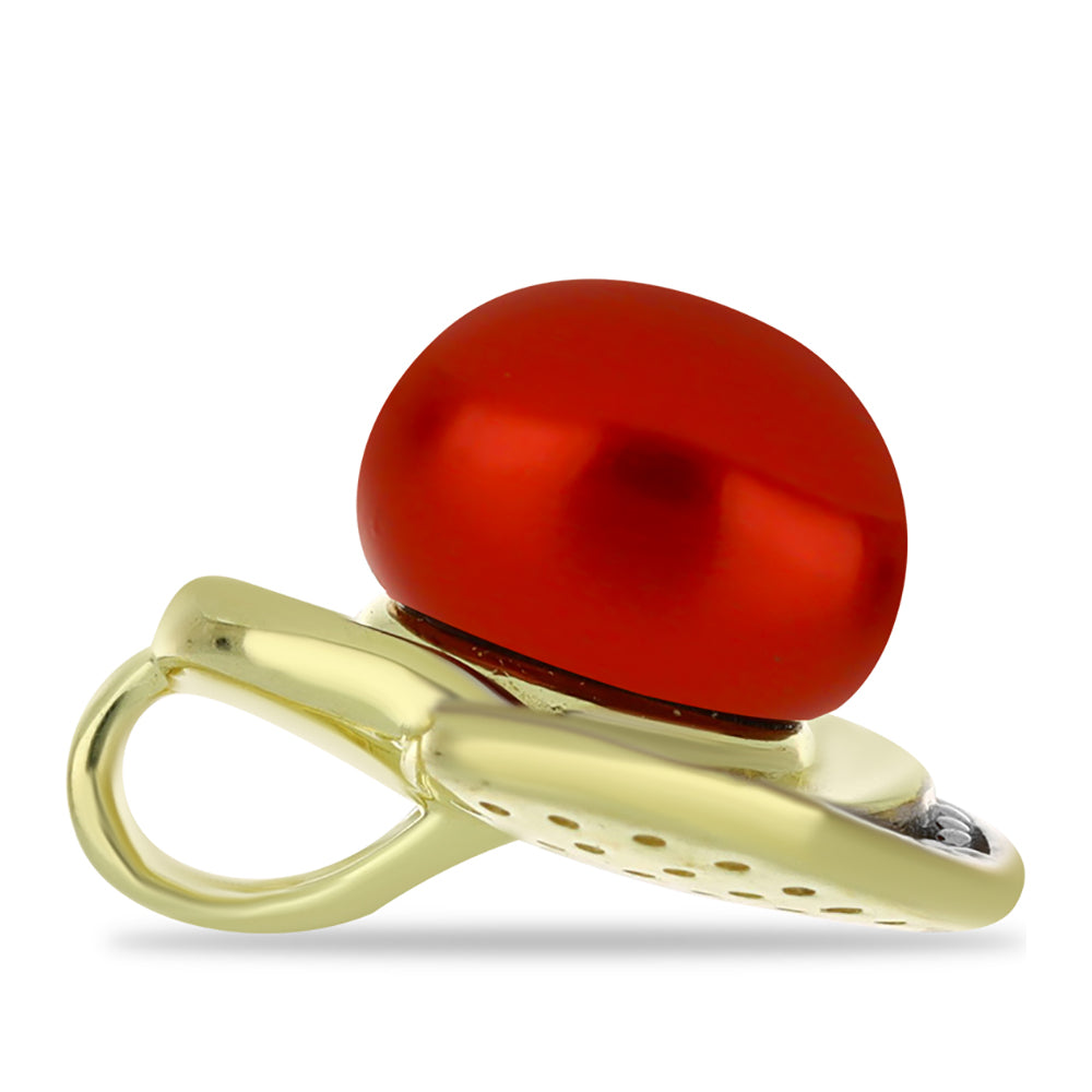 Pozlátený Strieborný Prívesok s Červená sladkovodná perlou a Bielym Topásom