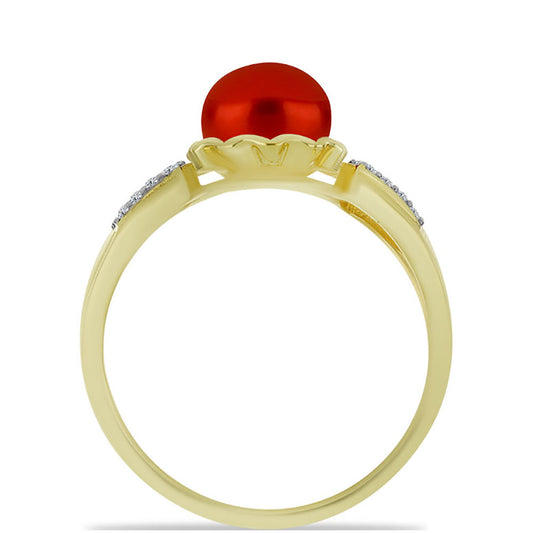 Pozlátený Strieborný Prsteň s Červená sladkovodná perlou a Bielym Topásom