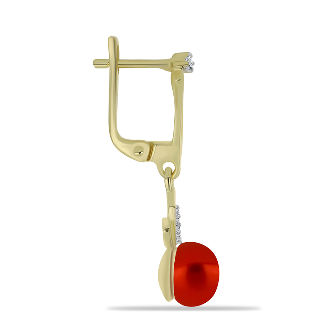 Pozlátené Strieborné Náušnice s Červená sladkovodná perlou a Bielym Topásom