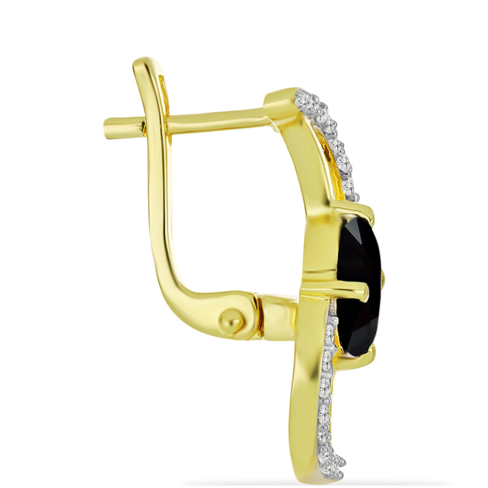 Pozlátené Strieborné Náušnice s Čiernym Ónyxom a Bielym Topásom