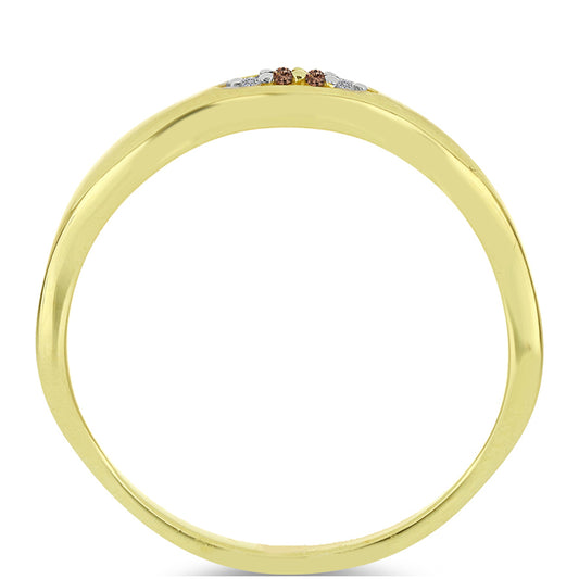 Pozlátený Strieborný Prsteň s Champagne Diamantom a Bielym Diamantom