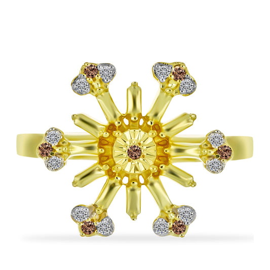 Pozlátený Strieborný Prsteň s Champagne Diamantom a Bielym Diamantom