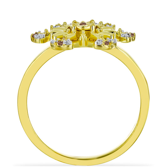 Pozlátený Strieborný Prsteň s Champagne Diamantom a Bielym Diamantom