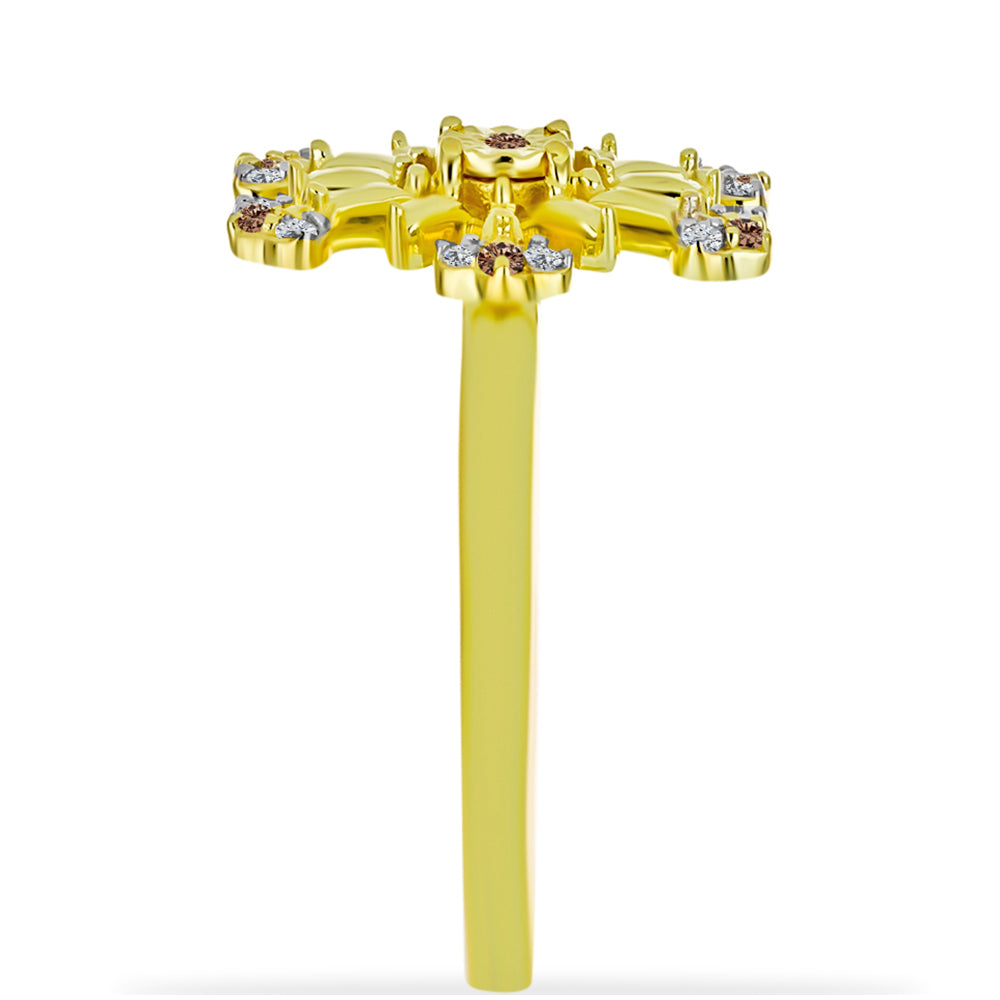 Pozlátený Strieborný Prsteň s Champagne Diamantom a Bielym Diamantom