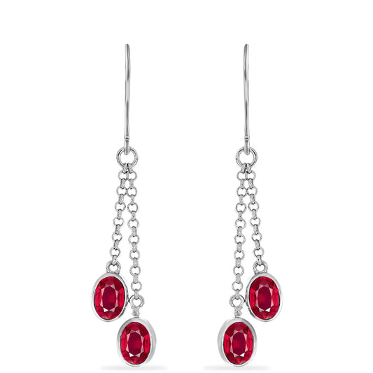 Strieborné Náušnice s Madagaskarským Rubínom a Bielym Diamantom