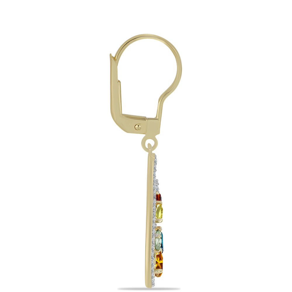 Pozlátené Strieborné Náušnice s Dúhovým Zafírom a Bielym Topásom