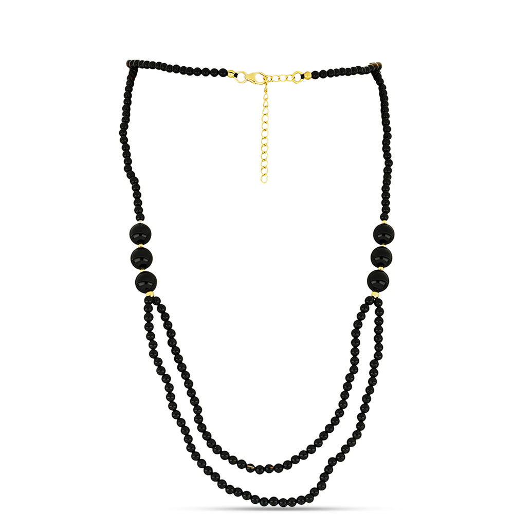 Pozlátený Strieborný Náhrdelník s so Suwarským Čiernym Ónyxom