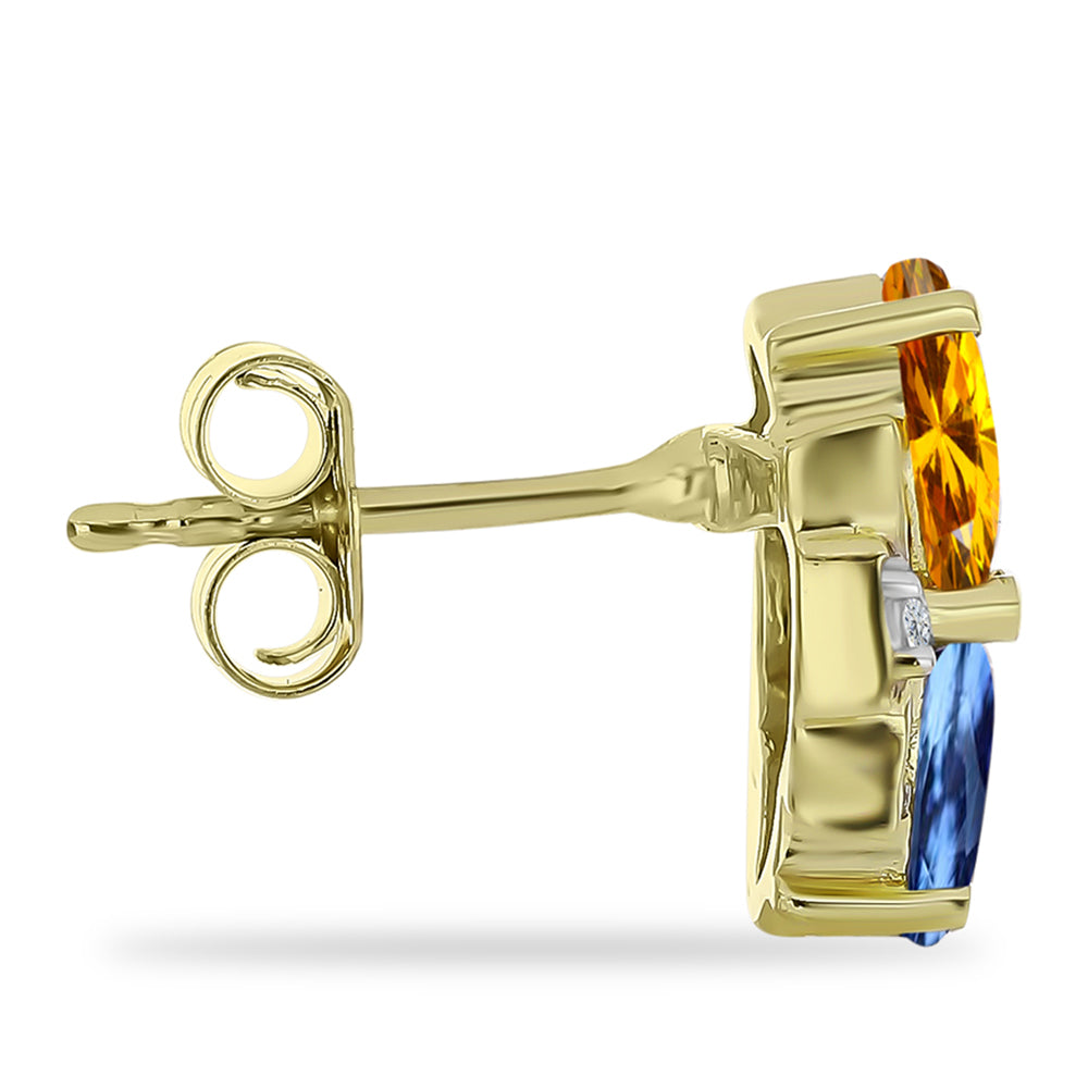 Pozlátené Strieborné Náušnice s Dúhovým Zafírom a Bielym Topásom