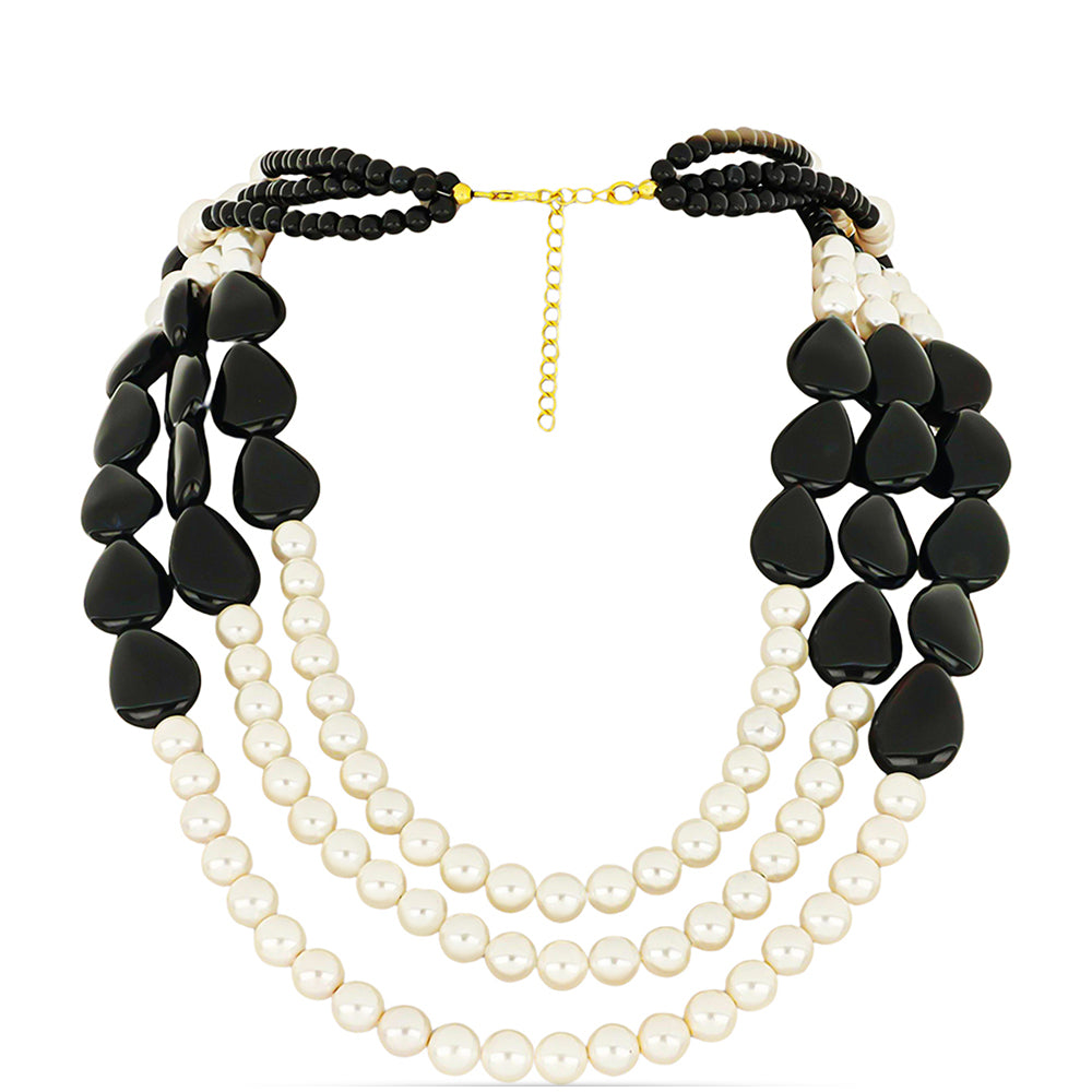 Pozlátený Strieborný Náhrdelník s so Suwarským Čiernym Ónyxom a so Sladkovodnou Bielou Perlou