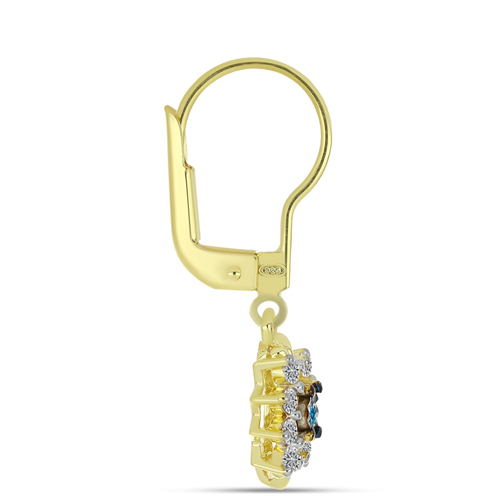 Pozlátené Strieborné Náušnice s Modrým Diamantom a Bielym Topásom