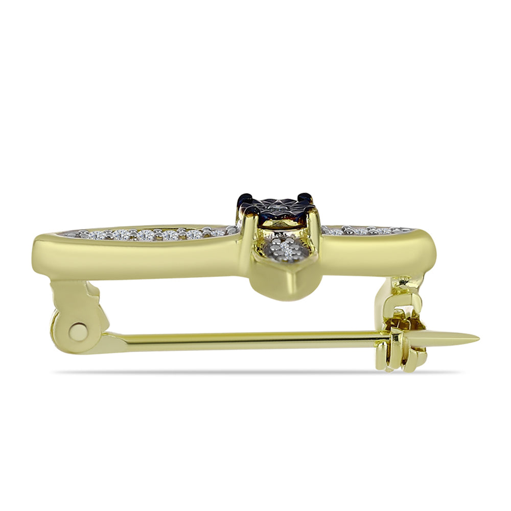 Kríž Pozlátený Strieborný Brošňa s Modrým Diamantom a Bielym Topásom