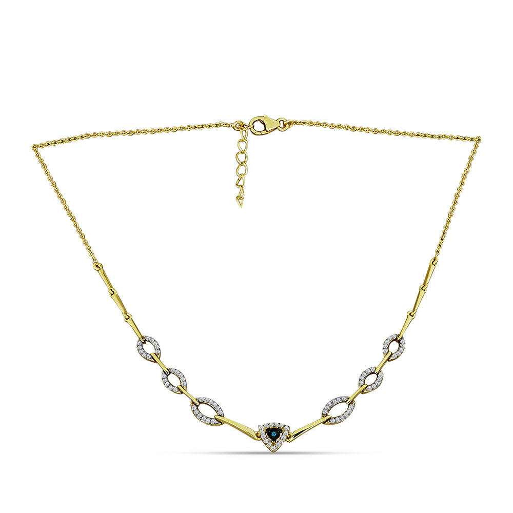 Pozlátený Strieborný Náhrdelník s Modrým Diamantom a Bielym Topásom