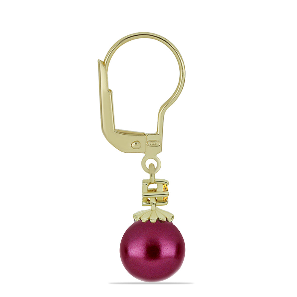 Pozlátené Strieborné Náušnice s so Fialová Sladkovodnou Perlou a Uralským Citrínom