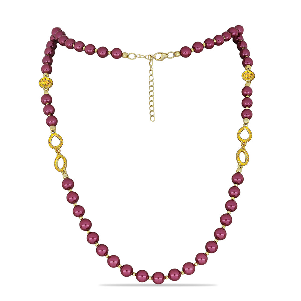 Pozlátený Strieborný Náhrdelník s so Fialová Sladkovodnou Perlou a Uralským Citrínom