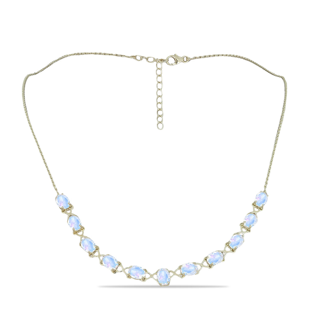 Pozlátený Strieborný Náhrdelník s Dúhovým Mesačným Kameňom