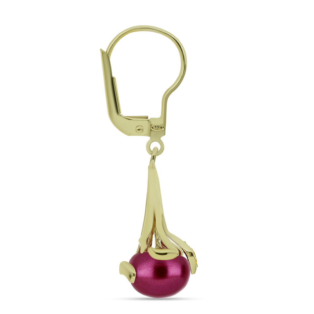 Pozlátené Strieborné Náušnice s so Fialová Sladkovodnou Perlou a Uralským Citrínom