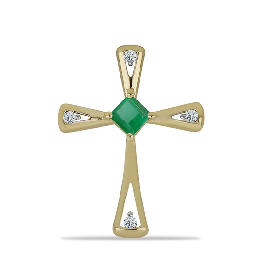 Kríž Pozlátený Strieborný Prívesok s Brazílskym Smaragdom a Bielym Topásom