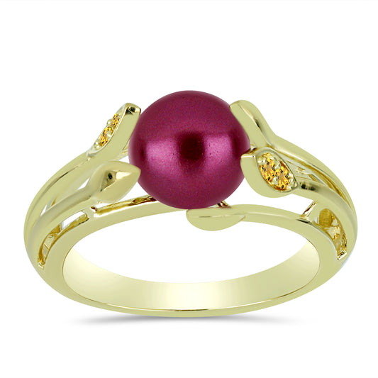 Pozlátený Strieborný Prsteň s so Fialová Sladkovodnou Perlou a Uralským Citrínom