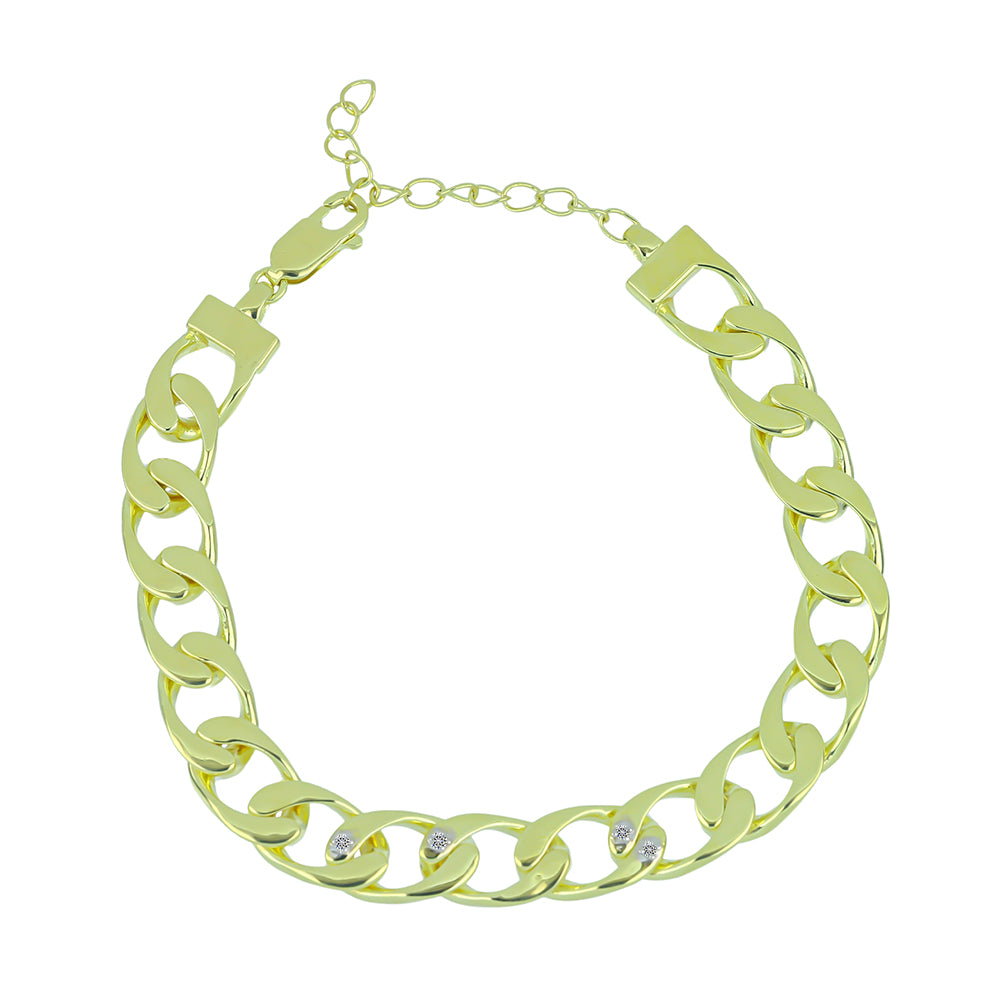 Pozlátený Strieborný Náramok s Bielym Diamantom