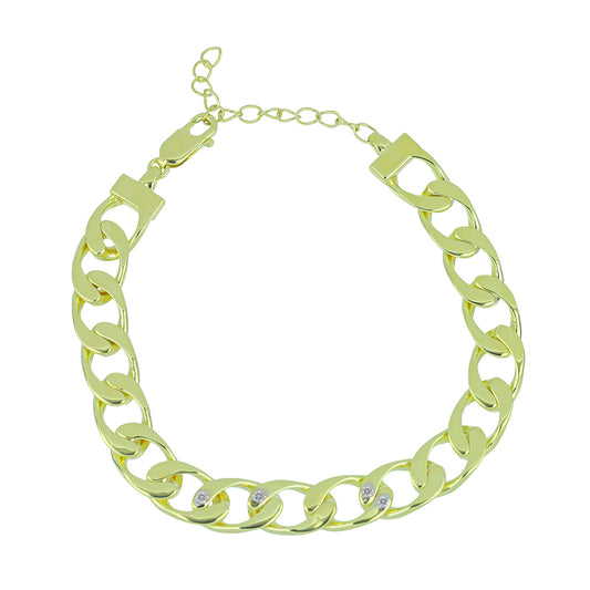 Pozlátený Strieborný Náramok s Bielym Diamantom